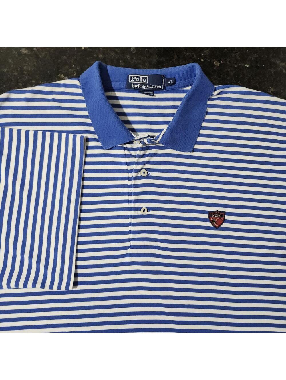 Vintage Polo Ralph Lauren Striped Shirt Crest Logo Golf Classic Preppy Mens XL